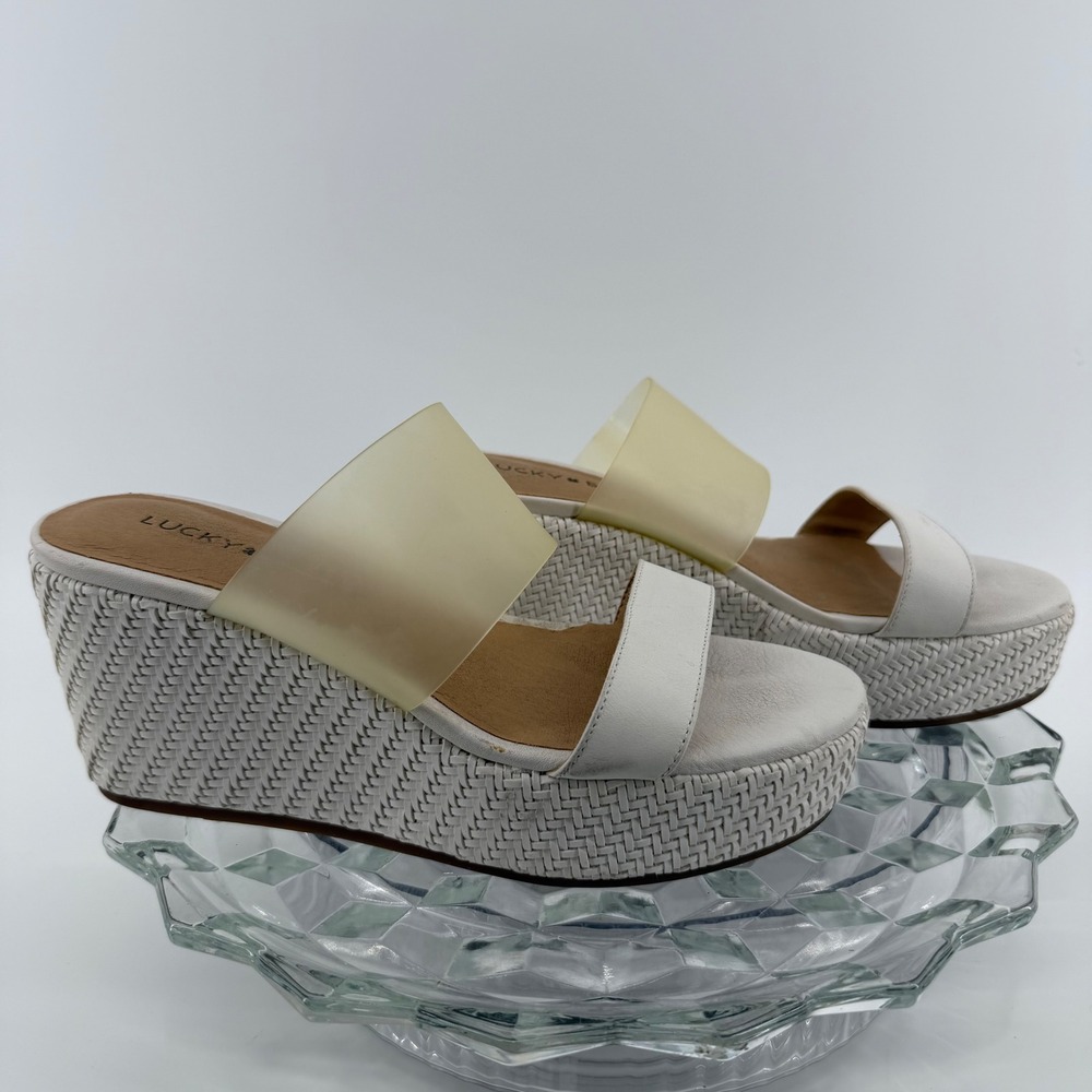 Lucky Brand Womens White Woven Wedge Platform Slip On Sandals Shoes Size 6.5‎